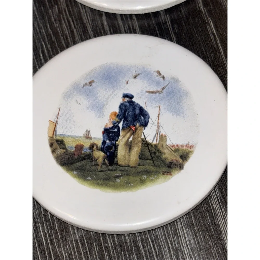 Vintage‎ Norman Rockwell Looking Out To Sea   Coasters  Set Of 4 Made In Japan